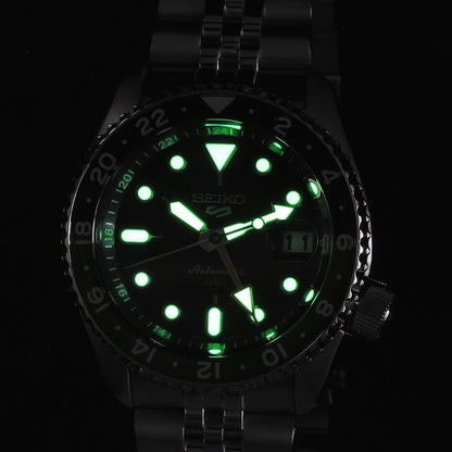Seiko 5 Sports SKX GMT Automatic Green Dial Silver Steel Strap Watch For Men - SSK035K1